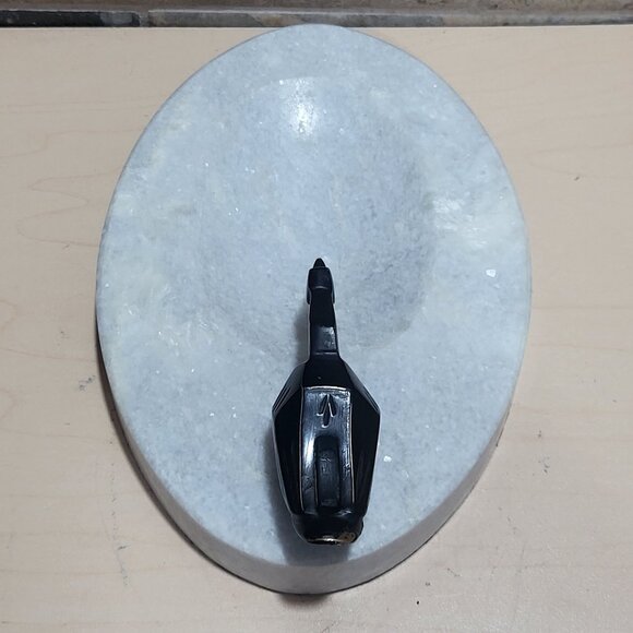 Decorative Marble Soap Dish Jewelry Holder Black Metal Bird Figure - Picture 4 of 12